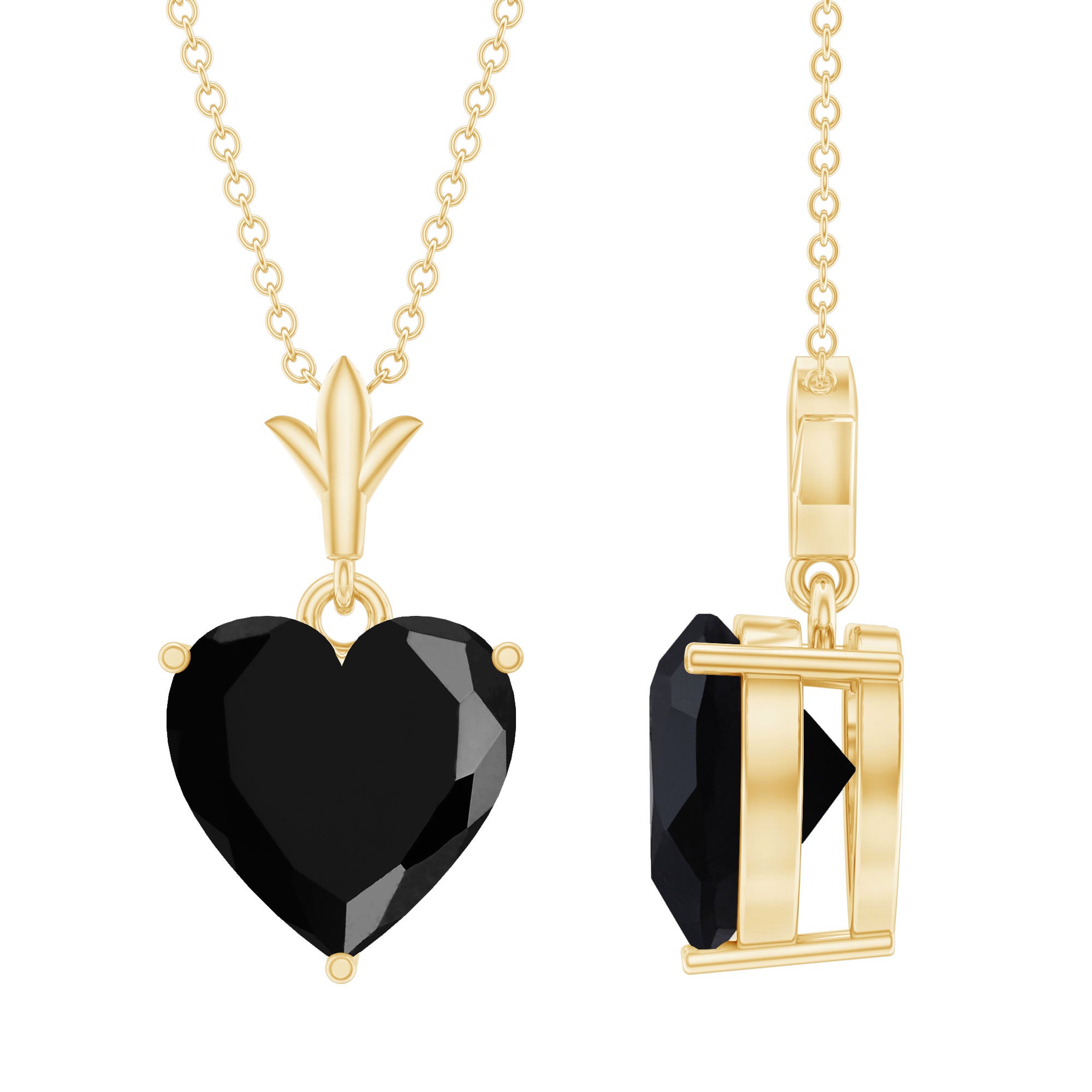 Solitaire Lab Created Black Diamond Heart Necklace with Chain