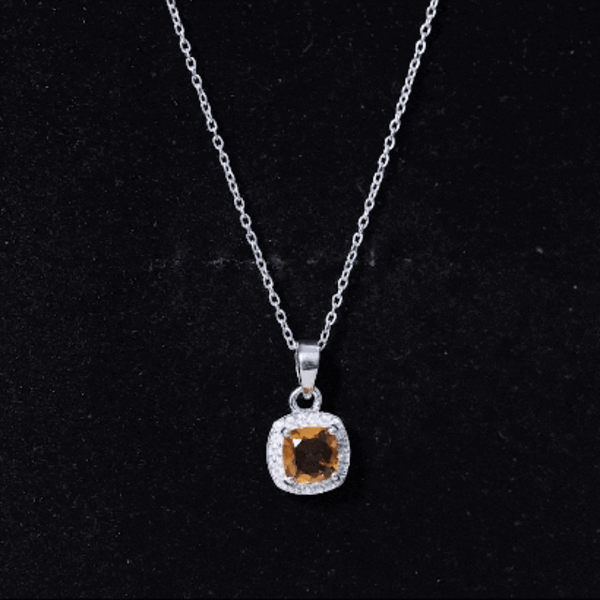 Cushion Cut 1 Carat Citrine Pendant Necklace with Moissanite Halo AAA 92.5 Sterling Silver - Rosec Jewels