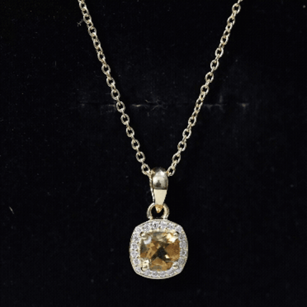 Certified 1 Carat Cushion Cut Fire Opal Pendant Necklace with Diamond Halo AAA 14K Yellow Gold Plated Silver - Rosec Jewels