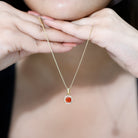 Certified 1 Carat Cushion Cut Fire Opal Pendant Necklace with Diamond Halo AAA 14K Yellow Gold Plated Silver - Rosec Jewels