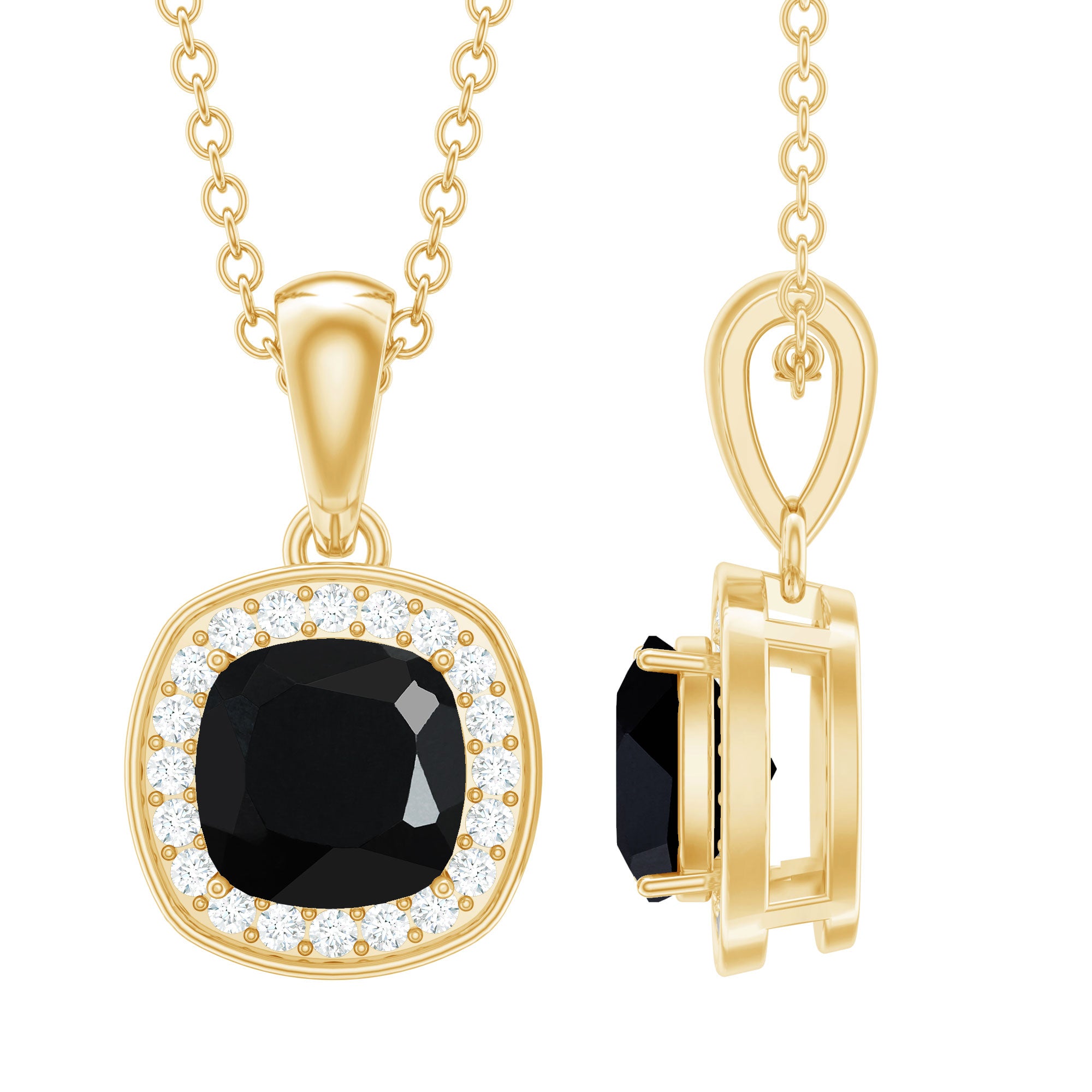 Rosec Jewels-Lab Grown Black and White Diamond Halo Necklace with Silver Chain
