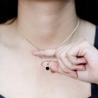 1.8 Carat Lab Grown Black and White Diamond Halo Necklace with Silver Chain AAAA ( Synthetic ) 14K Yellow Gold Plated Silver - Rosec Jewels