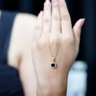 1.8 Carat Lab Grown Black and White Diamond Halo Necklace with Silver Chain AAAA ( Synthetic ) 14K Yellow Gold Plated Silver - Rosec Jewels