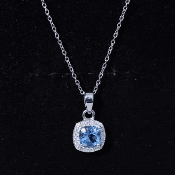 Cushion Cut 1 Carat Aquamarine Classic Necklace with Silver Chain AAA 92.5 Sterling Silver - Rosec Jewels