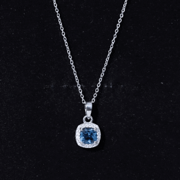 Natural 1 Carat London Blue Topaz Necklace with Chain AAA 92.5 Sterling Silver - Rosec Jewels