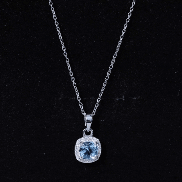 Natural Sky Blue Topaz Birthstone Necklace With Silver Chain AAA 92.5 Sterling Silver - Rosec Jewels