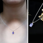 Natural 2 Carat Tanzanite Emerald Cut Necklace with Silver Chain AAA 92.5 Sterling Silver - Rosec Jewels