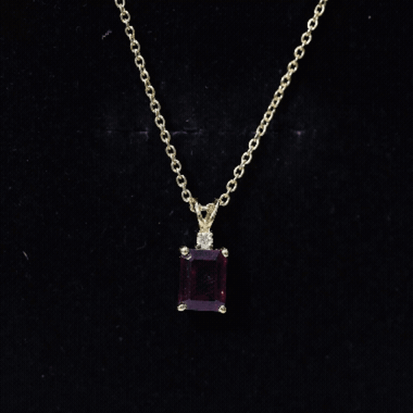 2 Carat Emerald Cut Rhodolite Solitaire Necklace with Lab Diamond AAA 14K Yellow Gold Plated Silver - Rosec Jewels