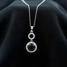 Lab-Created Blue Sapphire Halo Dangle Pendant with Moissanite Lab Created Blue Sapphire - ( AAAA ) - Quality - Rosec Jewels