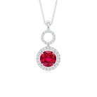 Lab Grown Ruby and Diamond Halo Dangle Pendant Necklace AAAA - Rosec Jewels