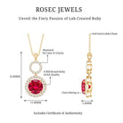 Lab Grown Ruby and Diamond Halo Dangle Pendant Necklace AAAA - Rosec Jewels