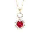 Lab Grown Ruby and Diamond Halo Dangle Pendant Necklace AAAA - Rosec Jewels