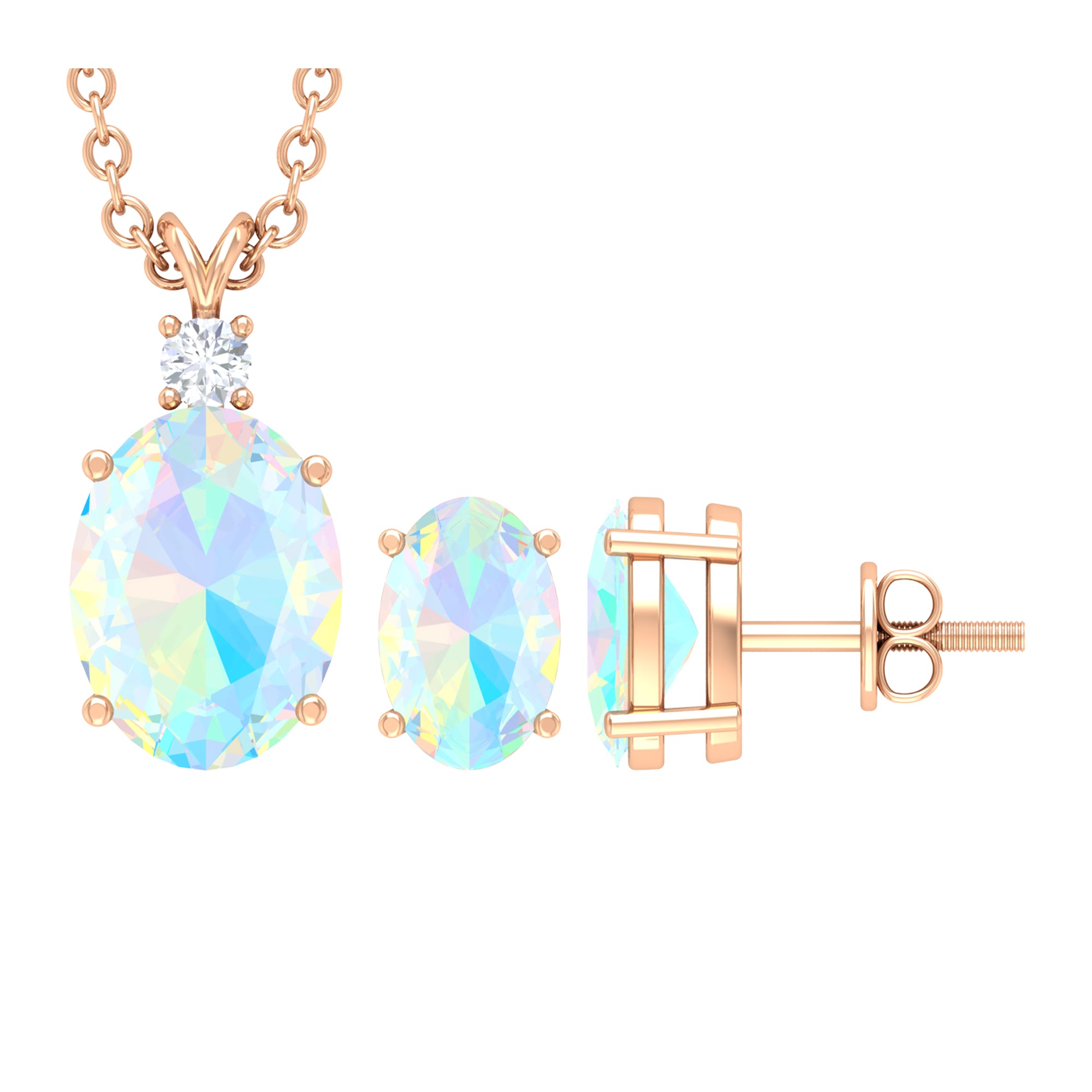 Real Ethiopian Opal Solitaire Jewelry Set with Diamond Ethiopian Opal - ( AAA ) - Quality - Rosec Jewels