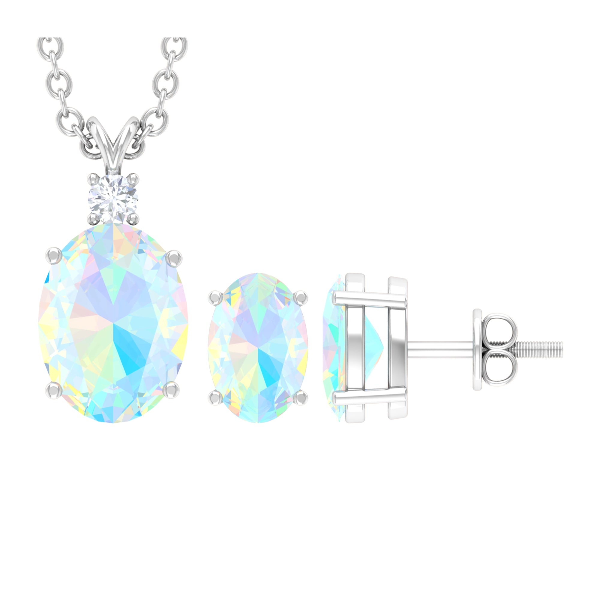 Real Ethiopian Opal Solitaire Jewelry Set with Diamond Ethiopian Opal - ( AAA ) - Quality - Rosec Jewels