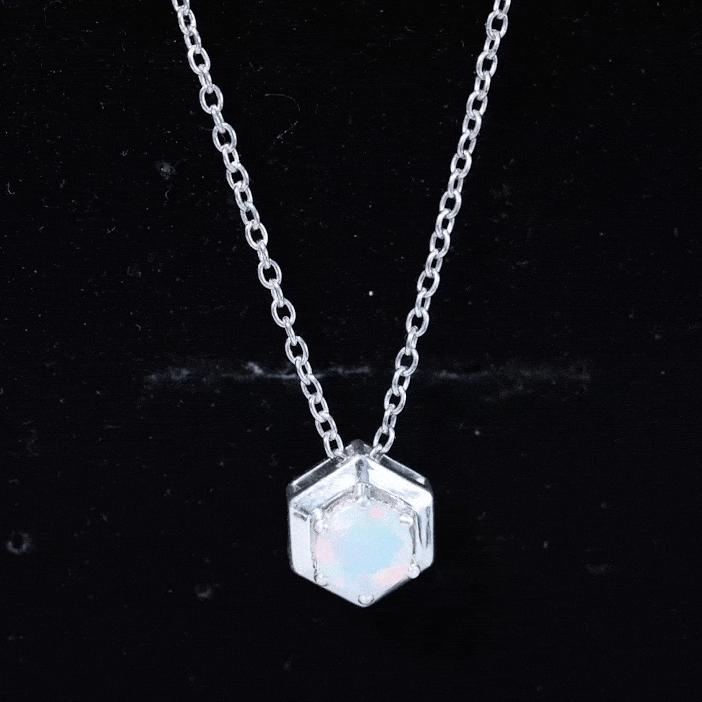 0.75 CT Ethiopian Opal Solitaire Hexagon Pendant Necklace Ethiopian Opal - ( AAA ) - Quality - Rosec Jewels