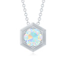 Solitaire Ethiopian Opal Hexagon Pendant Necklace AAA - Rosec Jewels