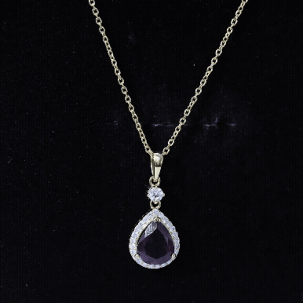 3.25 Carat Rhodolite Teardrop Necklace with Diamond Halo AAA 14K Yellow Gold Plated Silver - Rosec Jewels