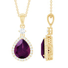 Rosec Jewels-8X10MM Rhodolite Teardrop Necklace with Diamond Halo