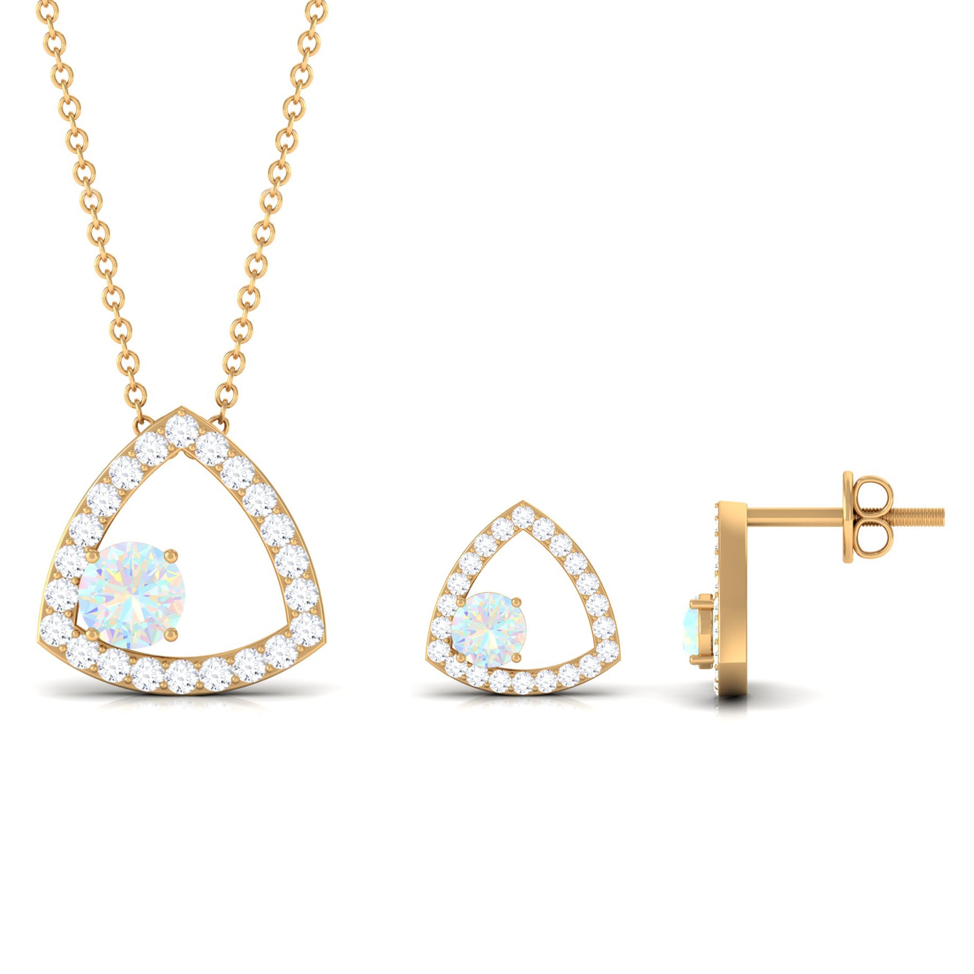 Simple Ethiopian Opal and Moissanite Triangle Jewelry Set Ethiopian Opal - ( AAA ) - Quality - Rosec Jewels