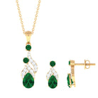 Designer Created Emerald and Diamond Dangle Jewelry Set Lab Created Emerald - ( AAAA ) - Quality - Rosec Jewels