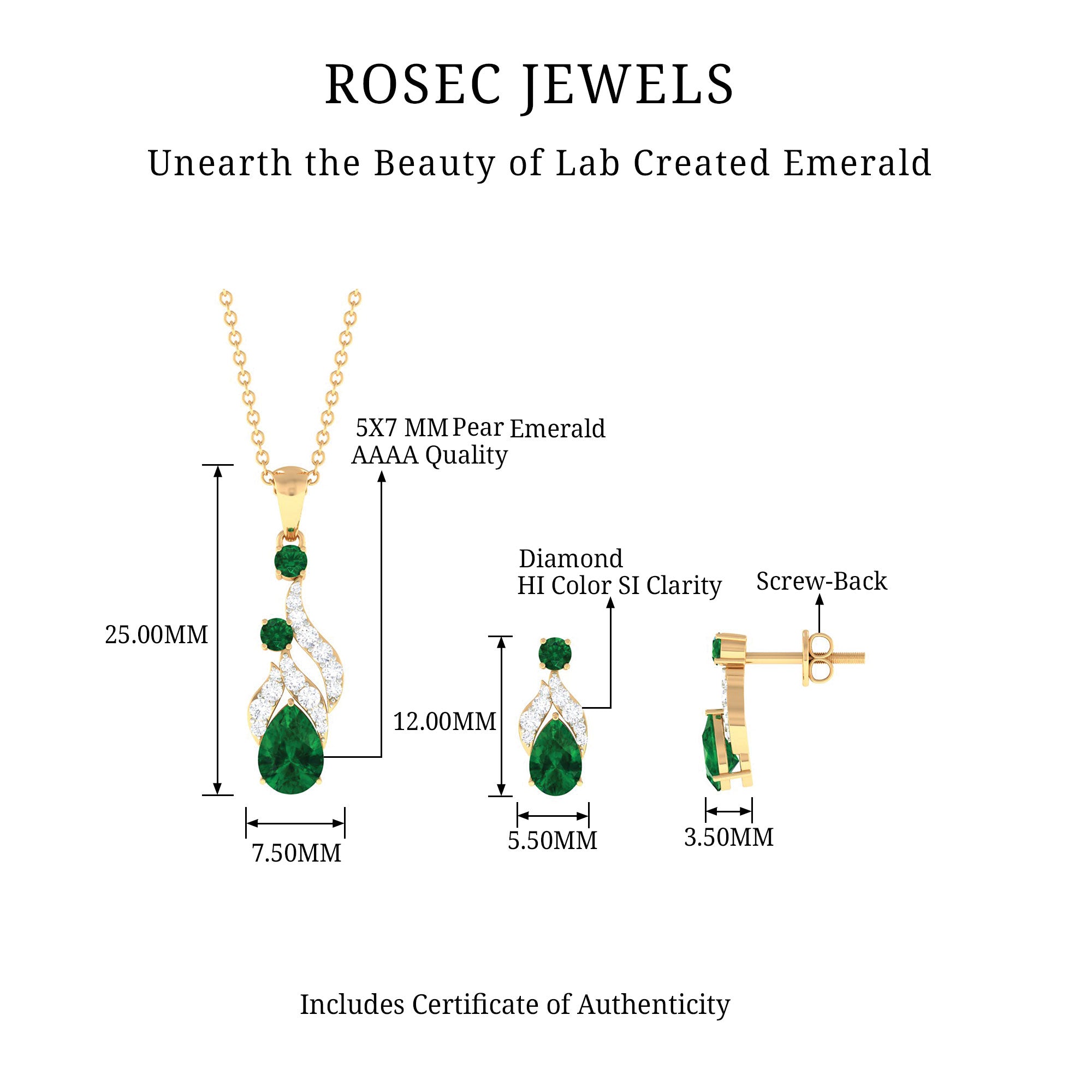 Designer Created Emerald and Diamond Dangle Jewelry Set Lab Created Emerald - ( AAAA ) - Quality - Rosec Jewels
