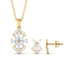 Genuine Diamond Flower Necklace and Earrings Set with Certificate Natural - ( HI-SI ) - Rosec Jewels