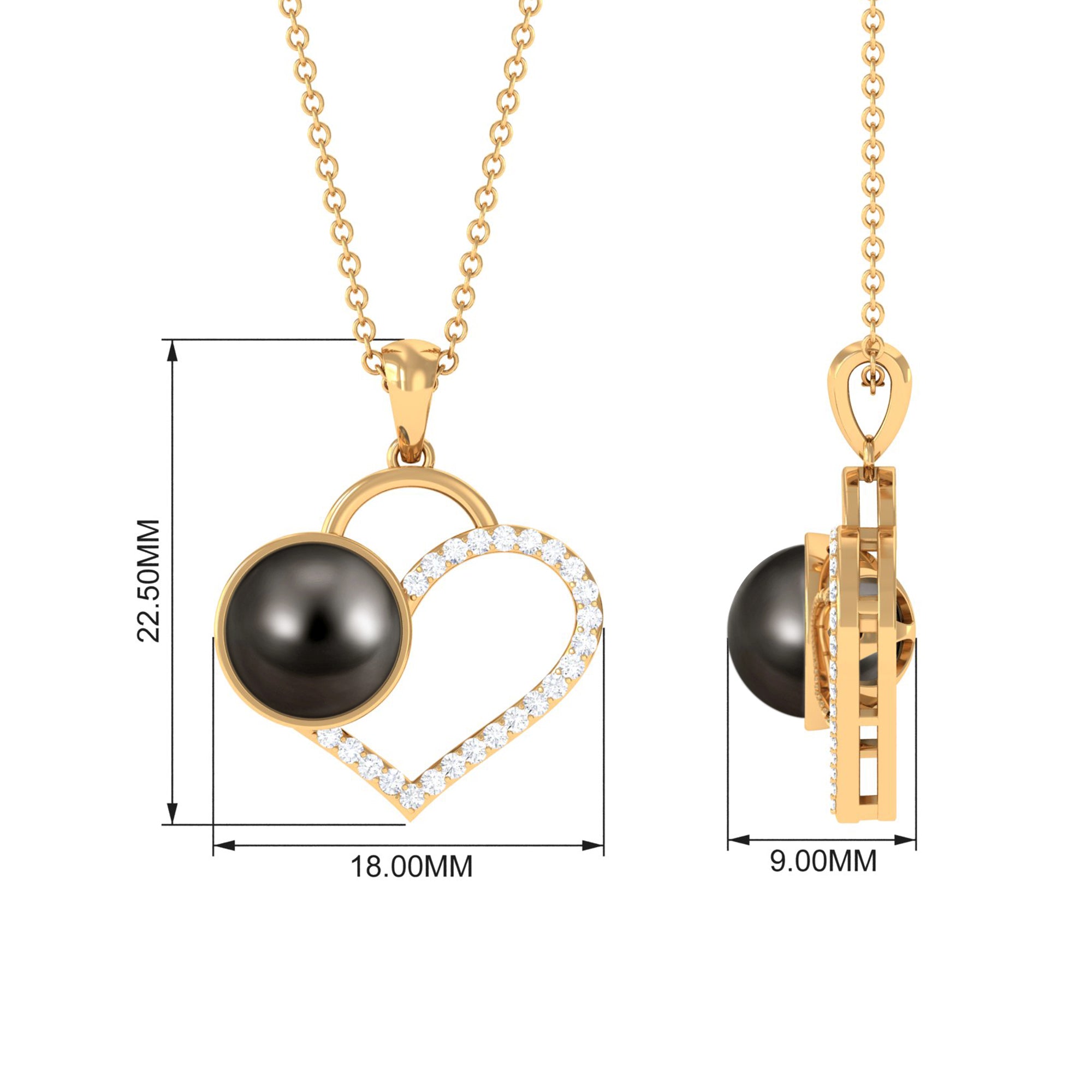 Tahitian Pearl and Diamond Open Heart Pendant Necklace Tahitian pearl - ( AAA ) - Quality - Rosec Jewels