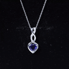 Created Blue Sapphire Infinity Heart Dangle Pendant with Moissanite Lab Created Blue Sapphire - ( AAAA ) - Quality - Rosec Jewels