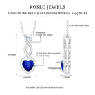 Lab Grown Blue Sapphire and Moissanite Infinity Heart Necklace with Chain AAAA 92.5 Sterling Silver - Rosec Jewels