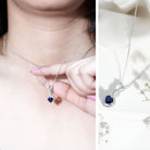 Lab Grown Blue Sapphire and Moissanite Infinity Heart Necklace with Chain AAAA 92.5 Sterling Silver - Rosec Jewels