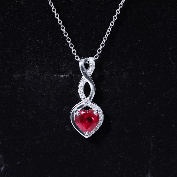1 Carat Lab Grown Ruby Heart and Infinity Necklace with Silver Chain AAAA 14K Yellow Gold Plated Silver - Rosec Jewels