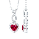 1 Carat Lab Grown Ruby Heart and Infinity Necklace with Silver Chain AAAA 92.5 Sterling Silver - Rosec Jewels