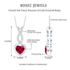 1 Carat Lab Grown Ruby Heart and Infinity Necklace with Silver Chain AAAA 92.5 Sterling Silver - Rosec Jewels