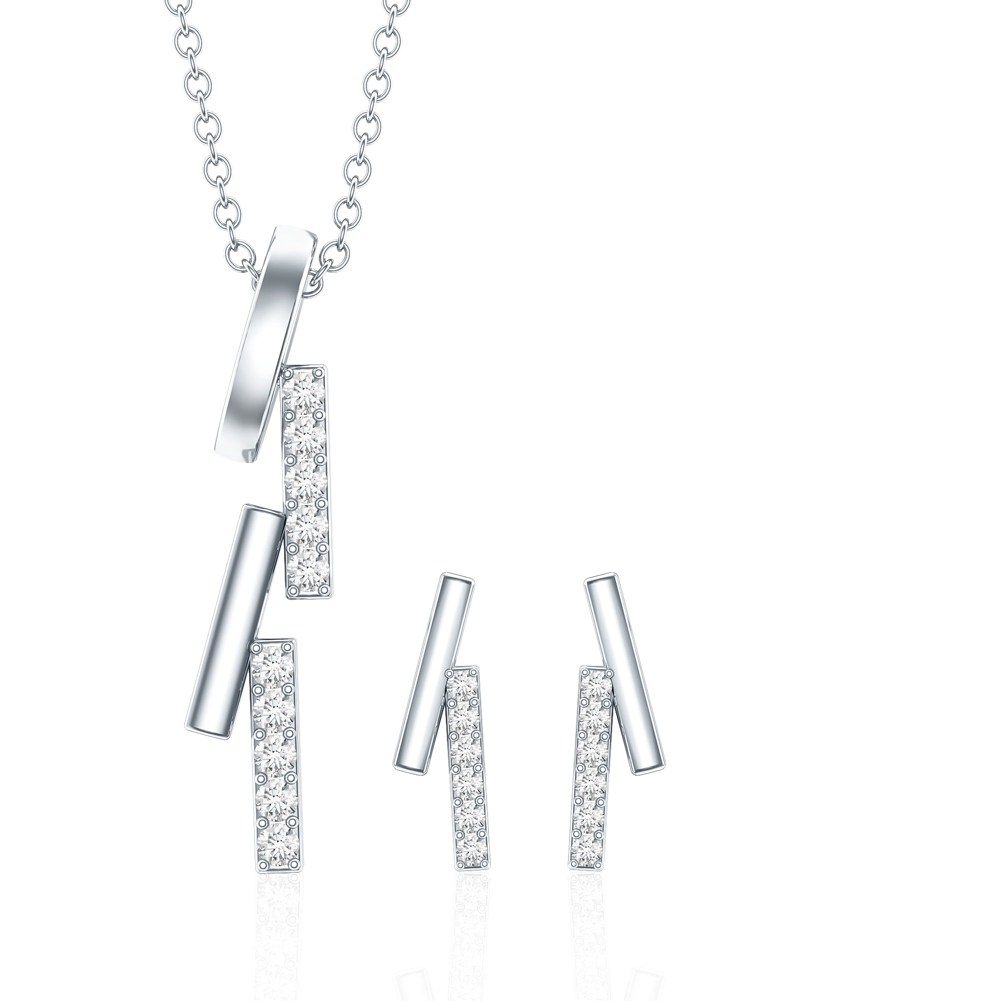 Certified Diamond Bar Dangle Necklace Earrings Set Natural - ( HI-SI ) - Rosec Jewels