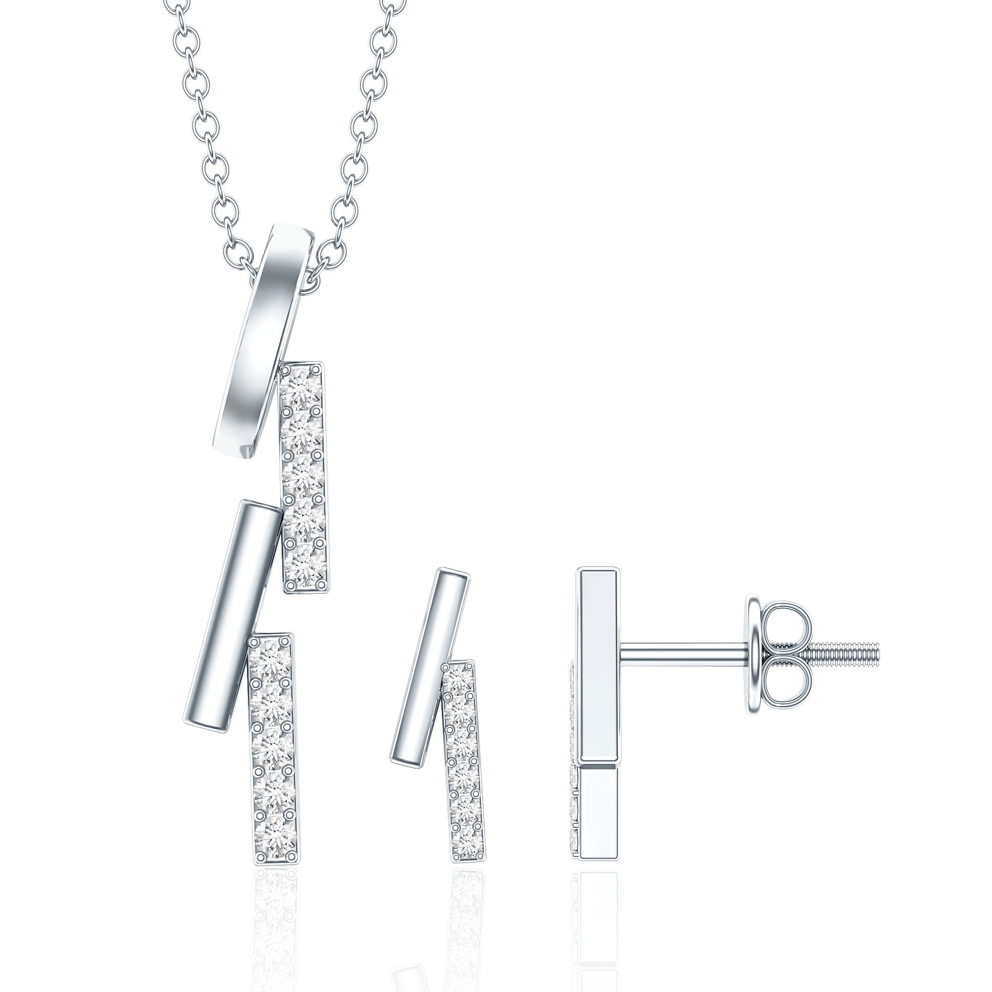 Certified Diamond Bar Dangle Necklace Earrings Set Natural - ( HI-SI ) - Rosec Jewels