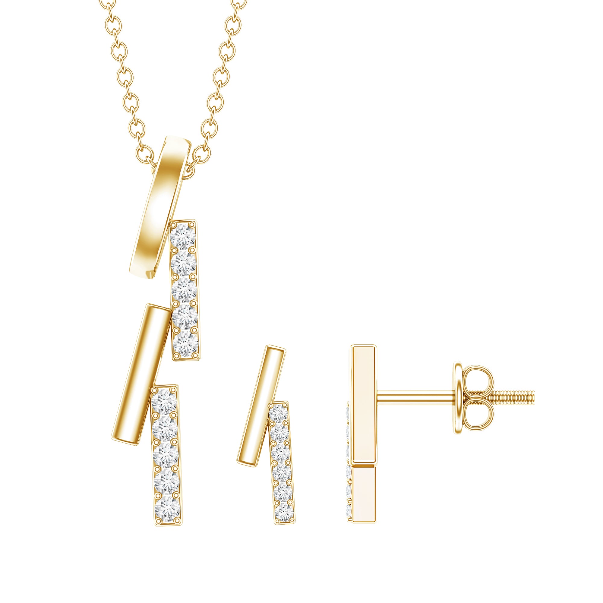 Certified Diamond Bar Dangle Necklace Earrings Set Natural - ( HI-SI ) - Rosec Jewels