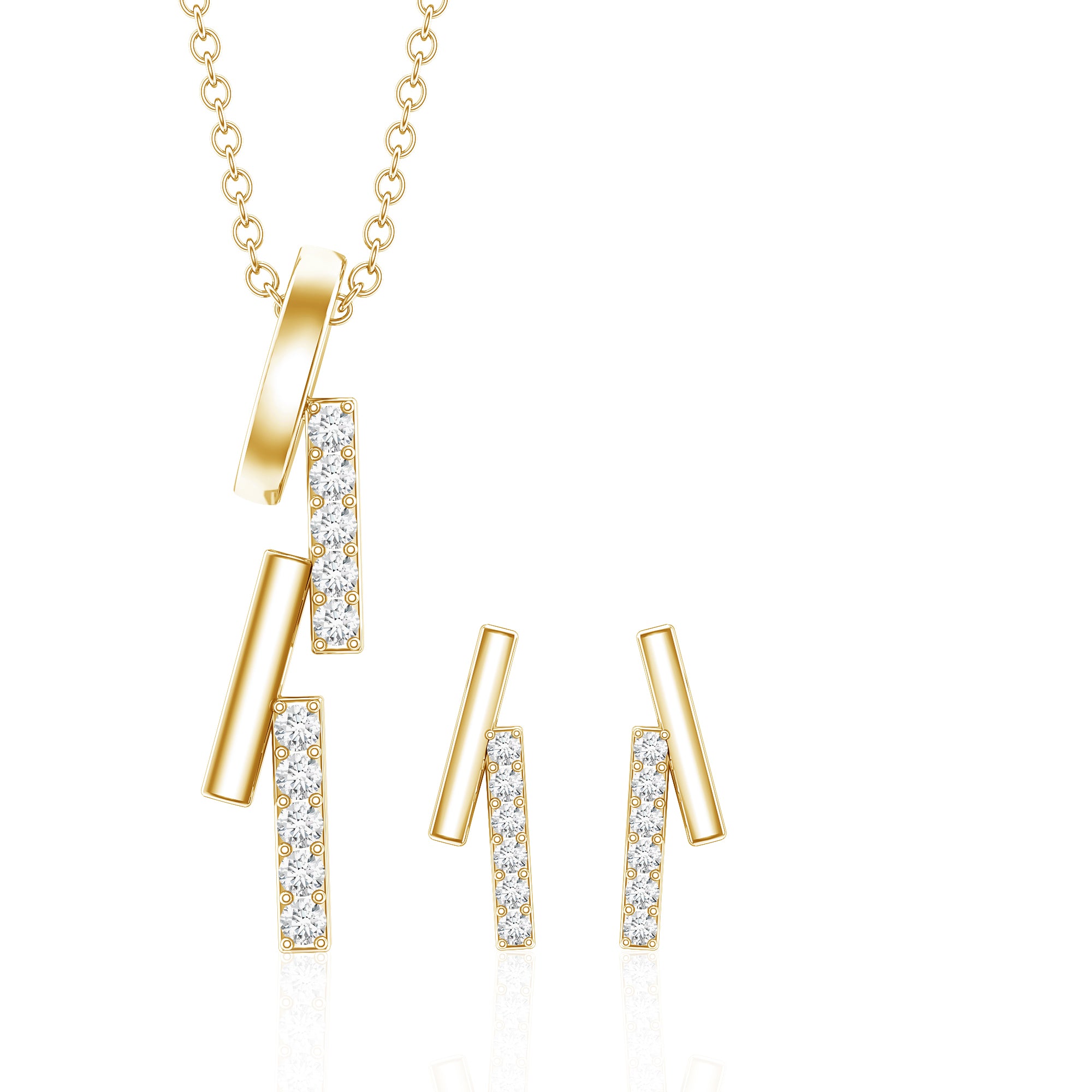Certified Diamond Bar Dangle Necklace Earrings Set Natural - ( HI-SI ) - Rosec Jewels