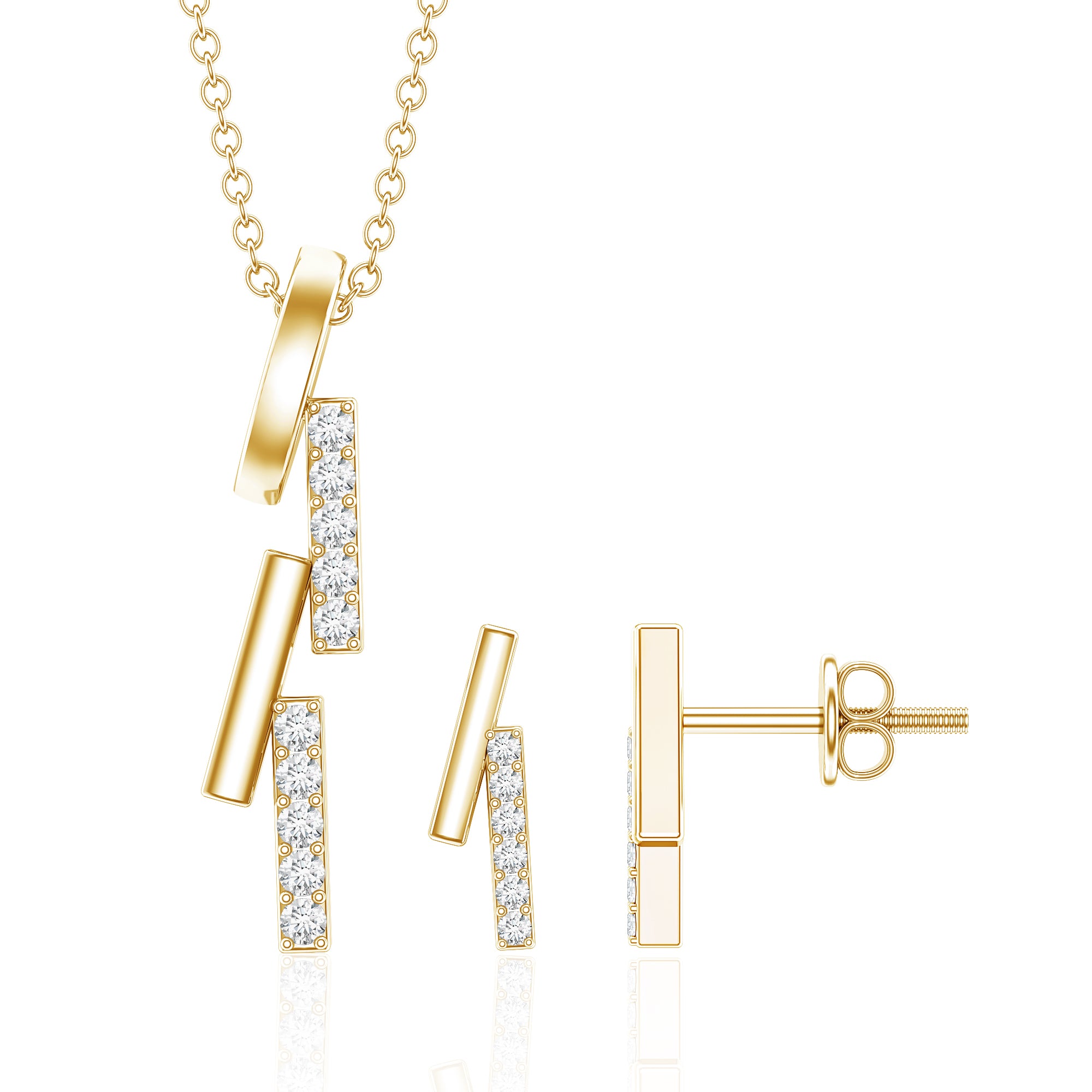 Certified Diamond Bar Dangle Necklace Earrings Set Natural - ( HI-SI ) - Rosec Jewels