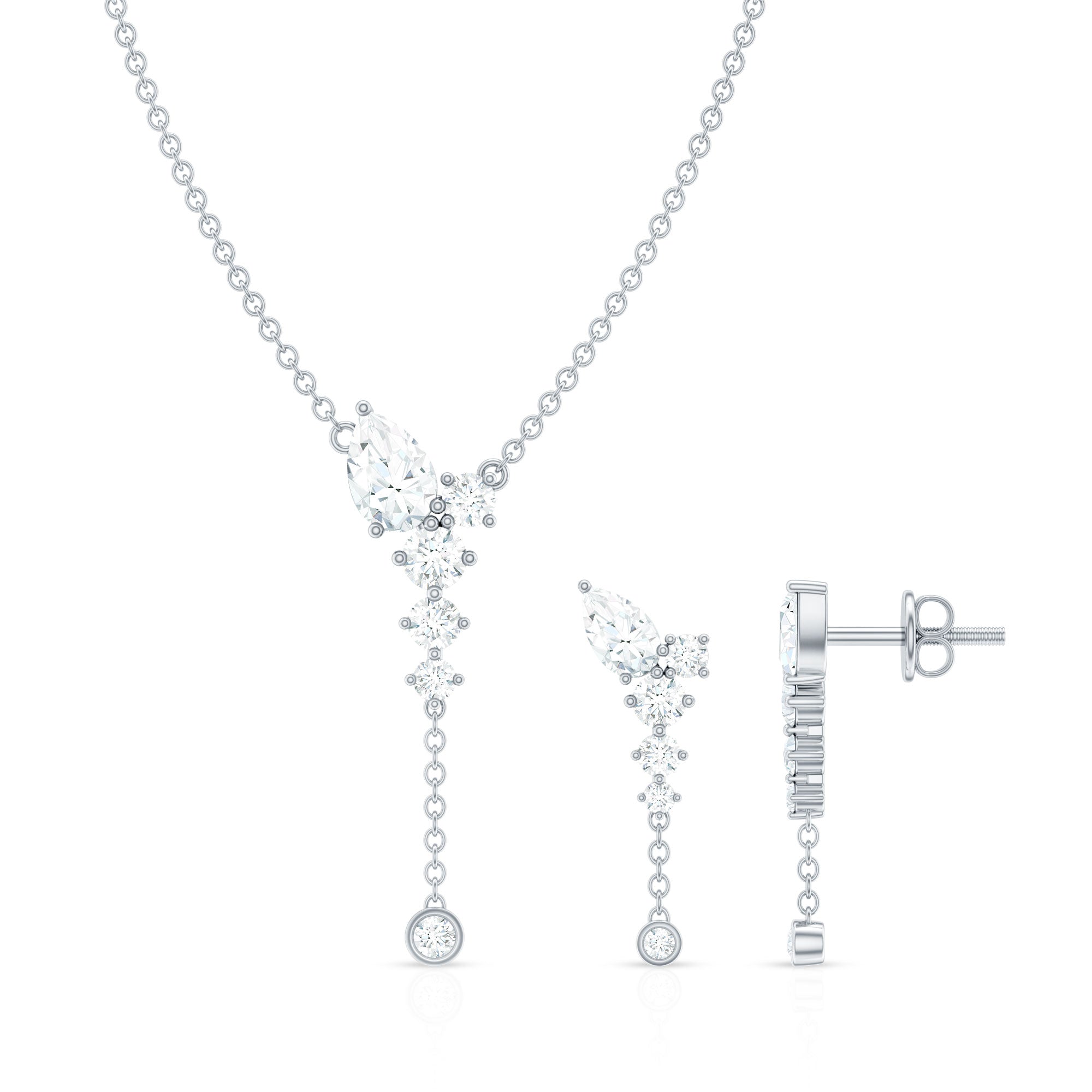 Certified Moissanite Bridal Necklace and Earrings Set D-VS1 - Rosec Jewels