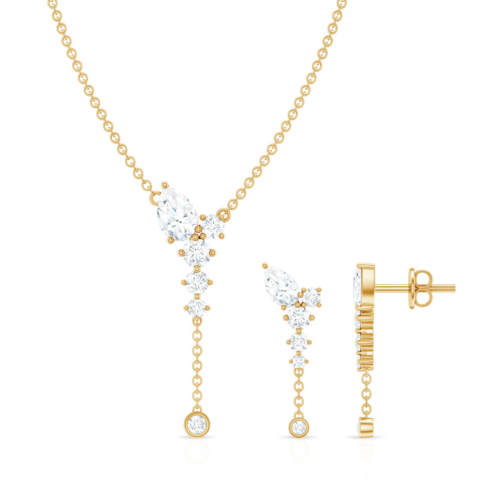 Certified Moissanite Bridal Necklace and Earrings Set D-VS1 - Rosec Jewels