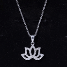 Diamond Lotus Flower Necklace in Pave Setting Natural - ( HI-SI ) - Rosec Jewels