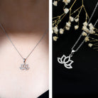 Diamond Lotus Flower Necklace in Pave Setting Natural - ( HI-SI ) - Rosec Jewels