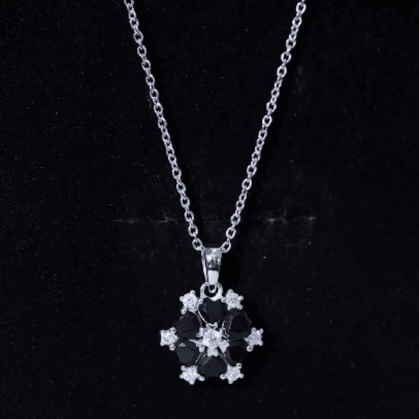 Heart Shaped Black Onyx Flower Pendant with Moissanite AAA 92.5 Sterling Silver - Rosec Jewels