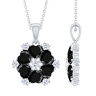 Heart Shaped Black Onyx Flower Pendant with Moissanite AAA 92.5 Sterling Silver - Rosec Jewels