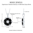 Heart Shaped Black Onyx Flower Pendant with Moissanite AAA 92.5 Sterling Silver - Rosec Jewels