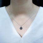Heart Shaped Black Onyx Flower Pendant with Moissanite AAA 92.5 Sterling Silver - Rosec Jewels