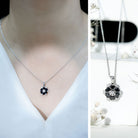 Heart Shaped Black Onyx Flower Pendant with Moissanite AAA 92.5 Sterling Silver - Rosec Jewels