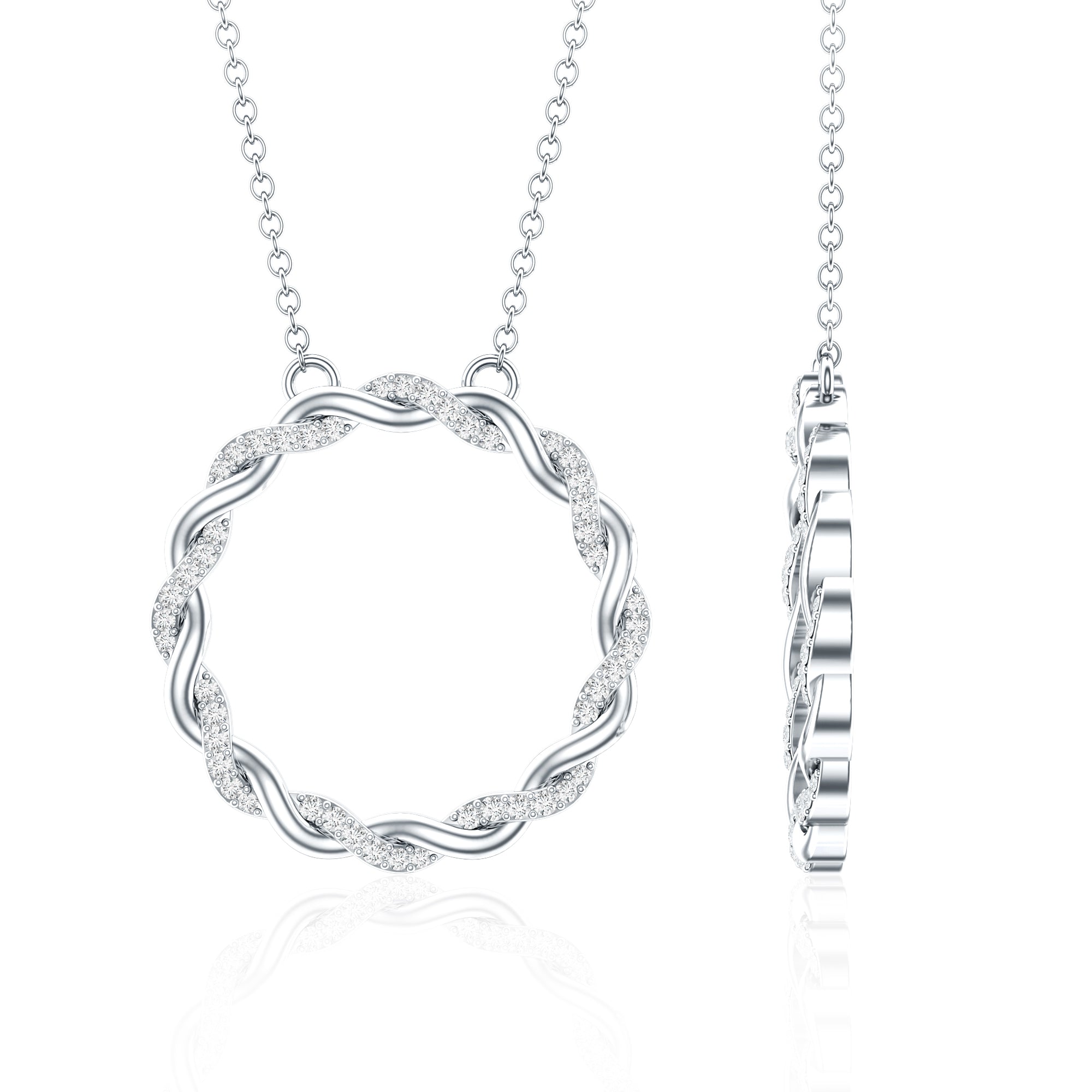 Diamond Twisted Eternity Necklace in Pave Setting Natural - ( HI-SI ) - Rosec Jewels