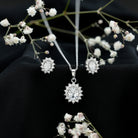 Oval Shaped Cubic Zirconia Halo Pendant and Earrings Set AAAAA 92.5 Sterling Silver - Rosec Jewels