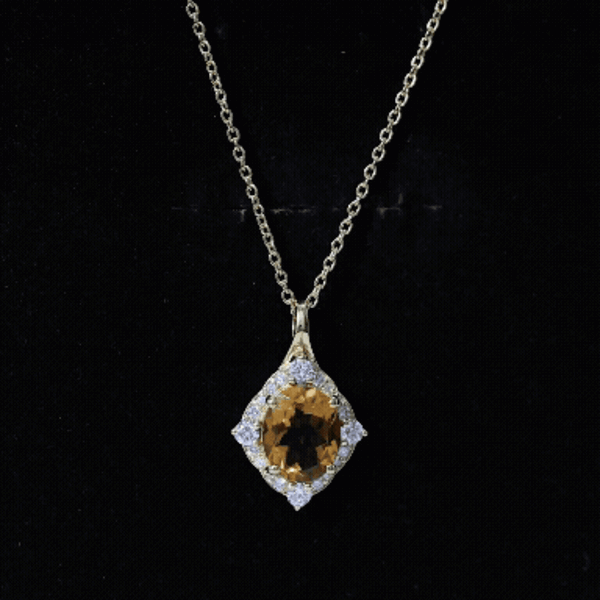Genuine 2.5 Carat Citrine Diamond Vintage Necklace with Silver Chain AAA 14K Yellow Gold Plated Silver - Rosec Jewels